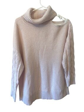 Torrid Pink Lurex Cable Pullover Cold Shoulder Turtle Neck Sweater Size 1X